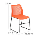 SINGLEWAVE Series 661 lb. Capacity Orange Stack Chair with Air-Vent Back and Black Powder Coated Sled Base
