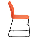 SINGLEWAVE Series 661 lb. Capacity Orange Stack Chair with Air-Vent Back and Black Powder Coated Sled Base
