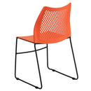 SINGLEWAVE Series 661 lb. Capacity Orange Stack Chair with Air-Vent Back and Black Powder Coated Sled Base