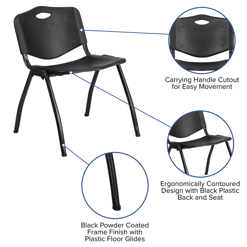 SINGLEWAVE Series 880 lb. Capacity Black Plastic Stack Chair