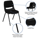 SINGLEWAVE Series 880 lb. Capacity Black Padded Ergonomic Shell Stack Chair with Black Frame