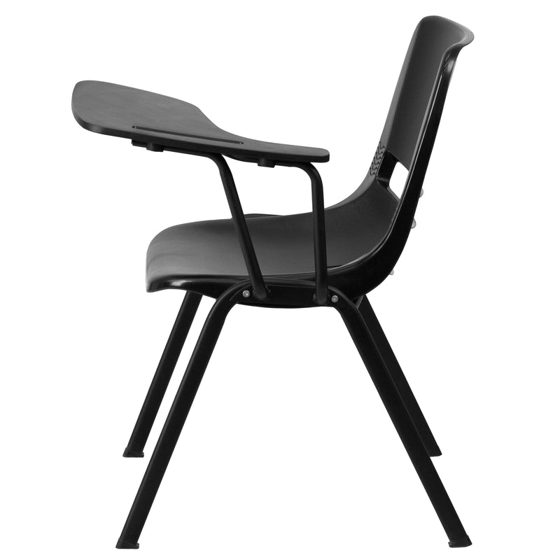 Black Ergonomic Shell Chair with Left Handed Flip-Up Tablet Arm