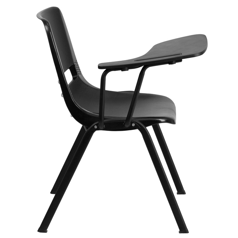 Black Ergonomic Shell Chair with Right Handed Flip-Up Tablet Arm