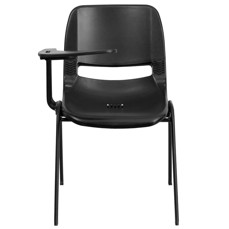 Black Ergonomic Shell Chair with Right Handed Flip-Up Tablet Arm