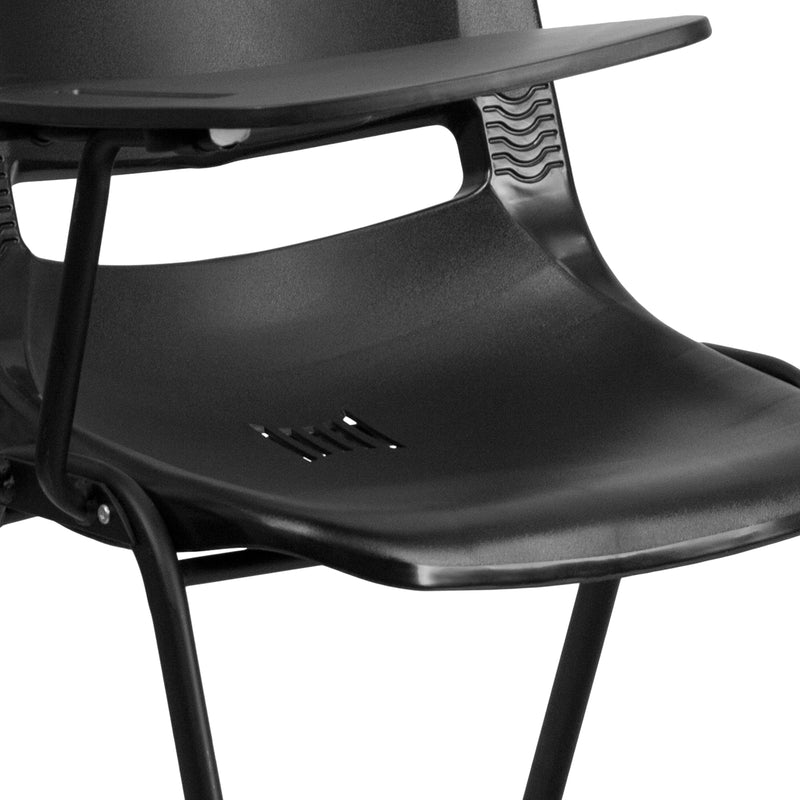 Black Ergonomic Shell Chair with Right Handed Flip-Up Tablet Arm