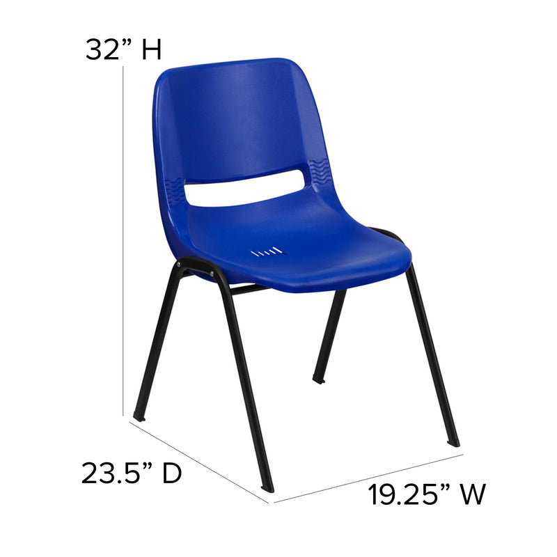 SINGLEWAVE Series 880 lb. Capacity Blue Ergonomic Shell Stack Chair with Black Frame