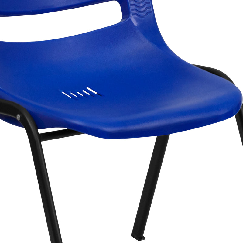 SINGLEWAVE Series 880 lb. Capacity Blue Ergonomic Shell Stack Chair with Black Frame