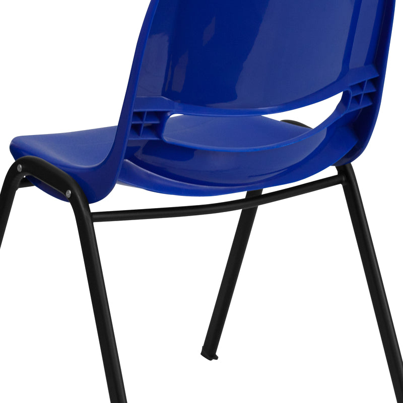 SINGLEWAVE Series 880 lb. Capacity Blue Ergonomic Shell Stack Chair with Black Frame