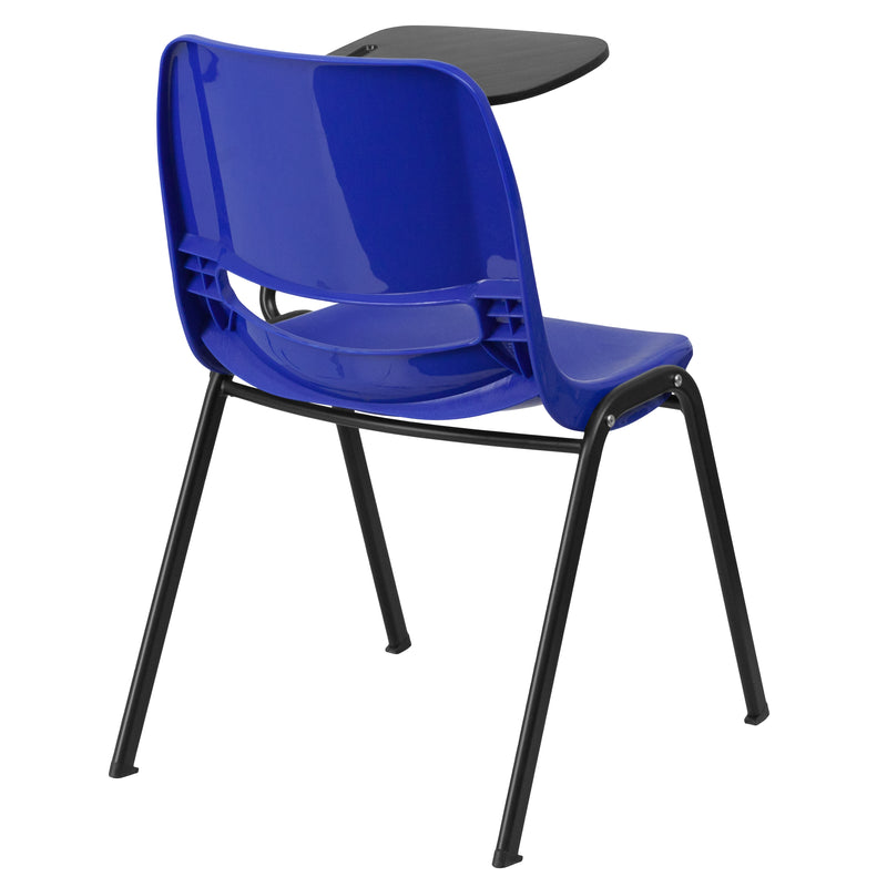 Blue Ergonomic Shell Chair with Left Handed Flip-Up Tablet Arm