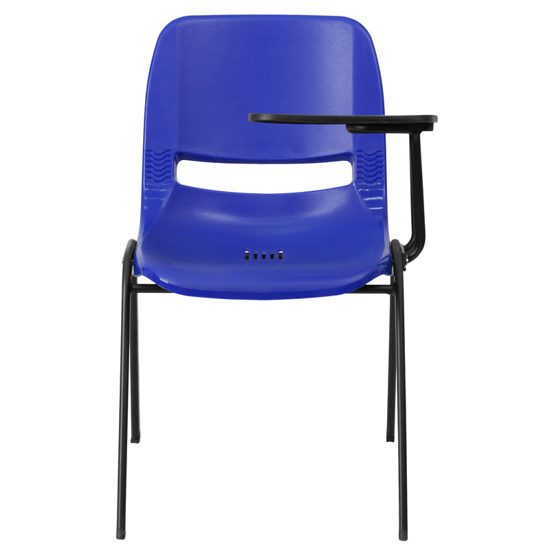 Blue Ergonomic Shell Chair with Left Handed Flip-Up Tablet Arm