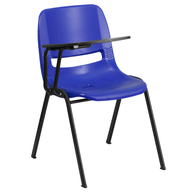 Blue Ergonomic Shell Chair with Right Handed Flip-Up Tablet Arm