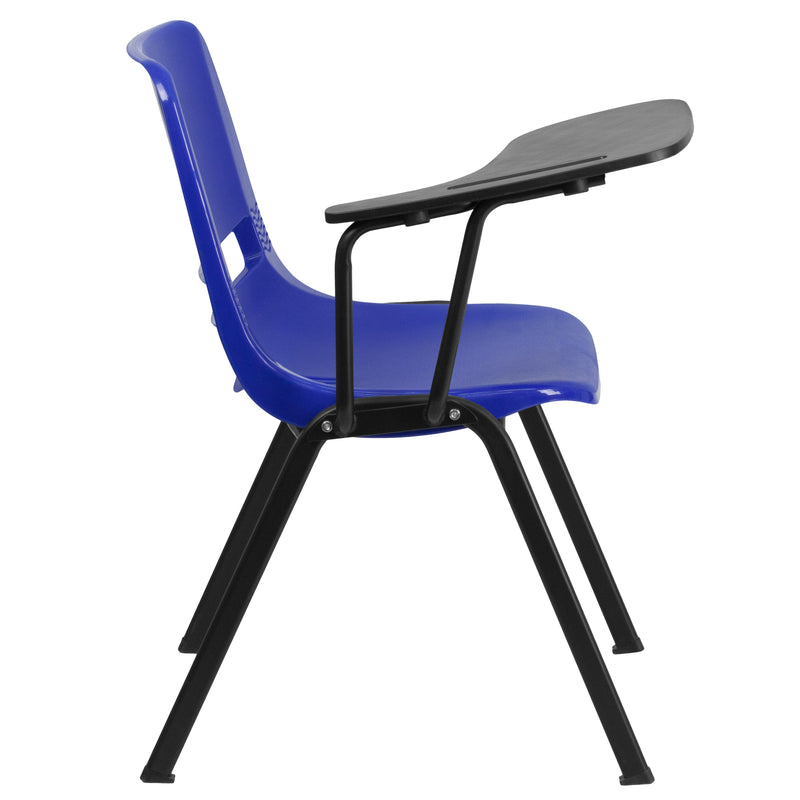 Blue Ergonomic Shell Chair with Right Handed Flip-Up Tablet Arm