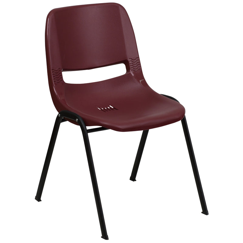 SINGLEWAVE Series 880 lb. Capacity Burgundy Ergonomic Shell Stack Chair with Black Frame