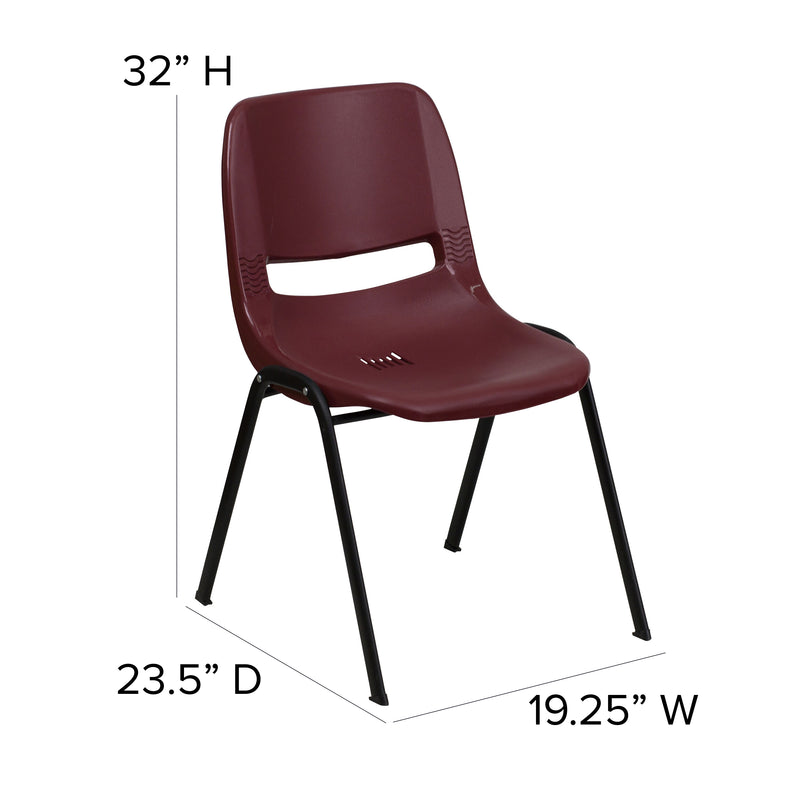 SINGLEWAVE Series 880 lb. Capacity Burgundy Ergonomic Shell Stack Chair with Black Frame