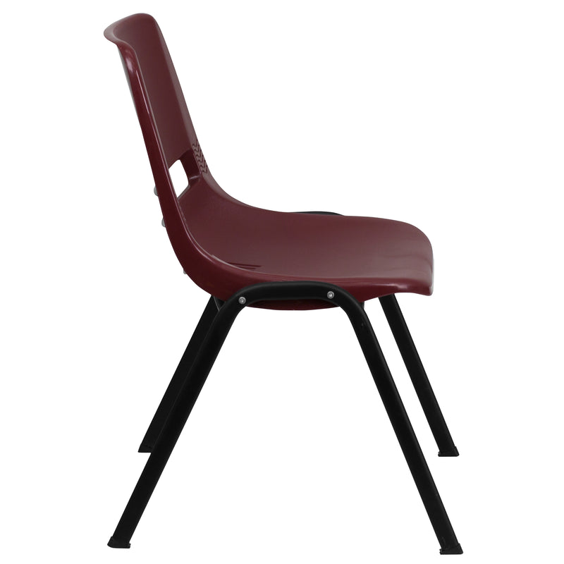 SINGLEWAVE Series 880 lb. Capacity Burgundy Ergonomic Shell Stack Chair with Black Frame