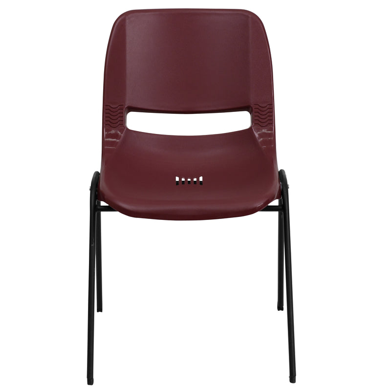 SINGLEWAVE Series 880 lb. Capacity Burgundy Ergonomic Shell Stack Chair with Black Frame