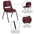 SINGLEWAVE Series 880 lb. Capacity Burgundy Ergonomic Shell Stack Chair with Black Frame