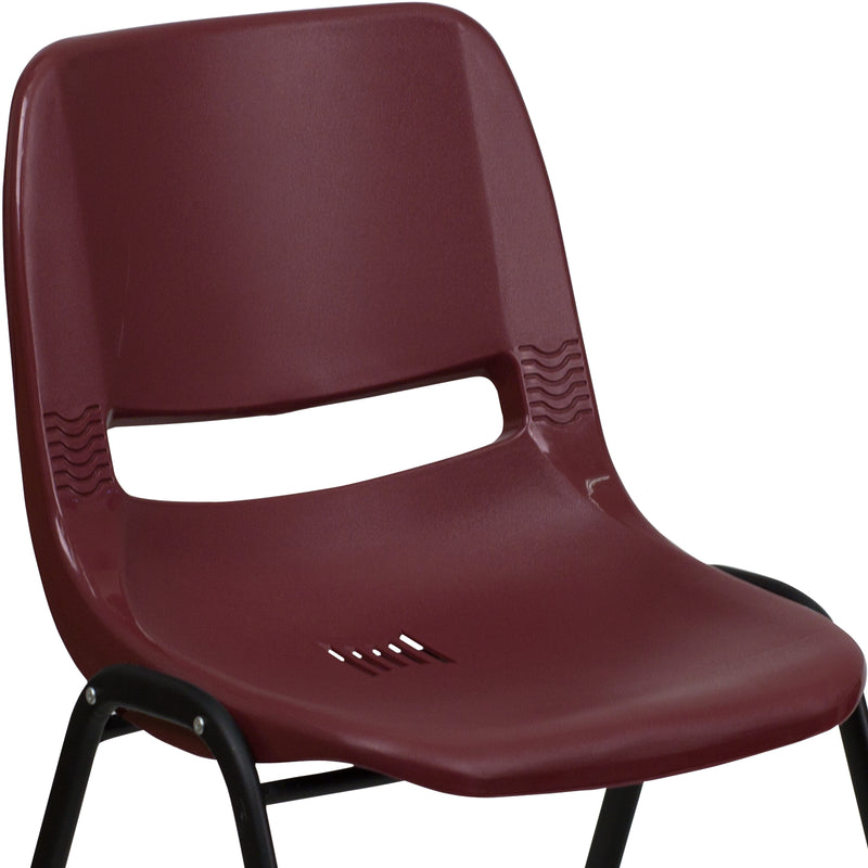 SINGLEWAVE Series 880 lb. Capacity Burgundy Ergonomic Shell Stack Chair with Black Frame