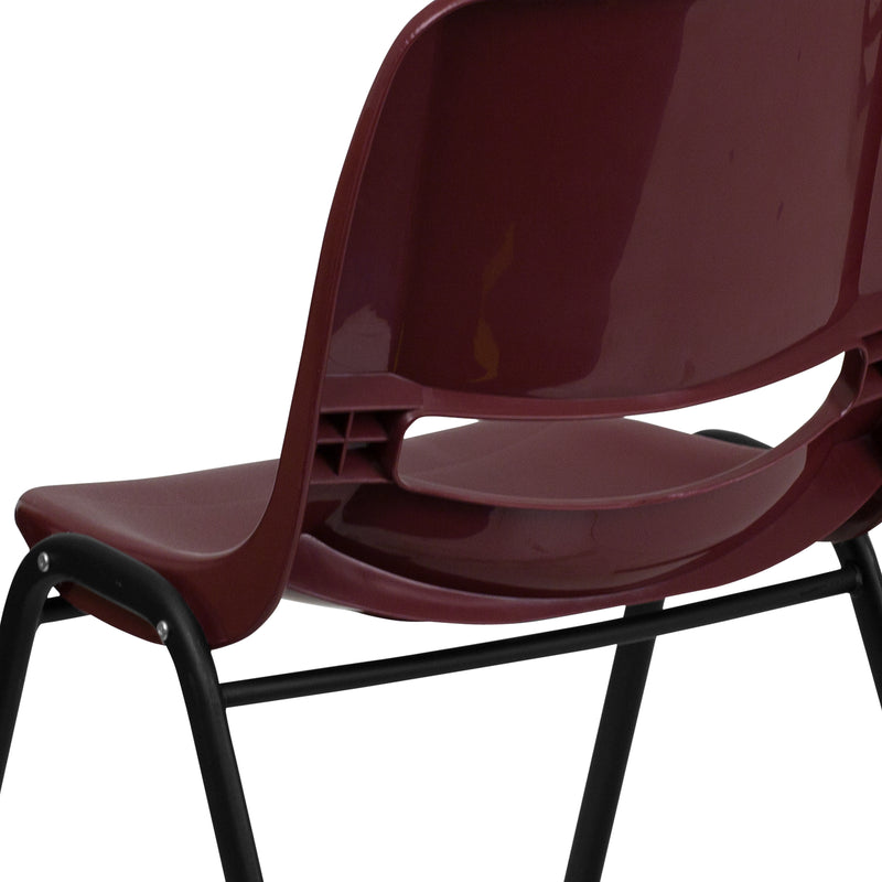 SINGLEWAVE Series 880 lb. Capacity Burgundy Ergonomic Shell Stack Chair with Black Frame