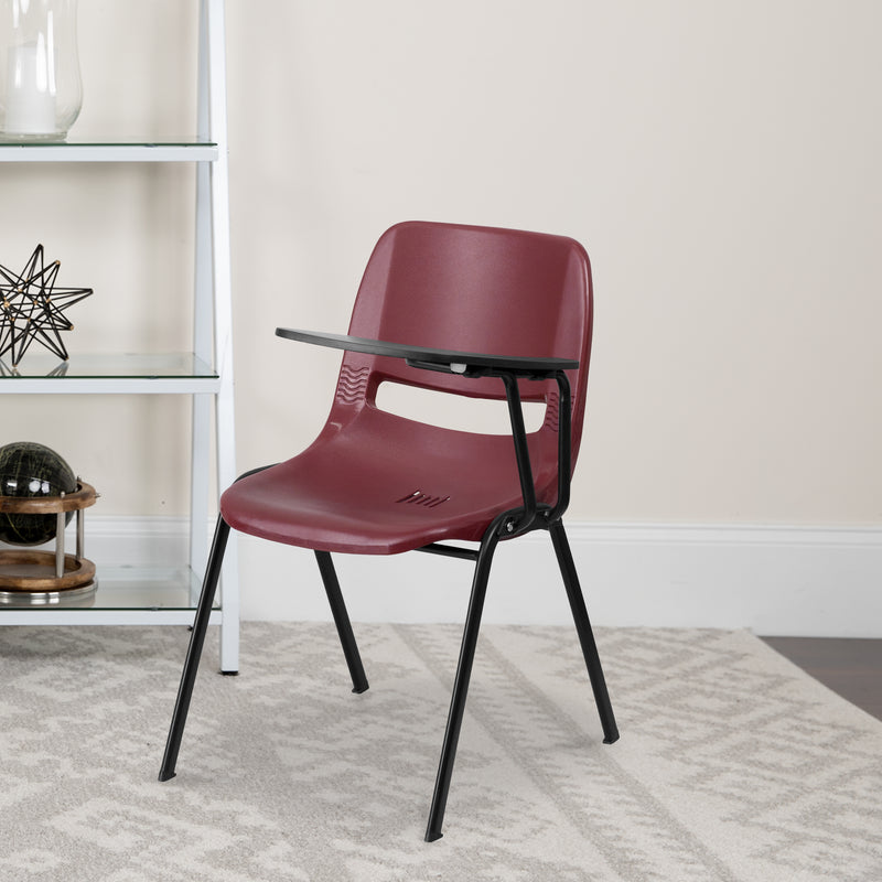 Burgundy Ergonomic Shell Chair with Left Handed Flip-Up Tablet Arm