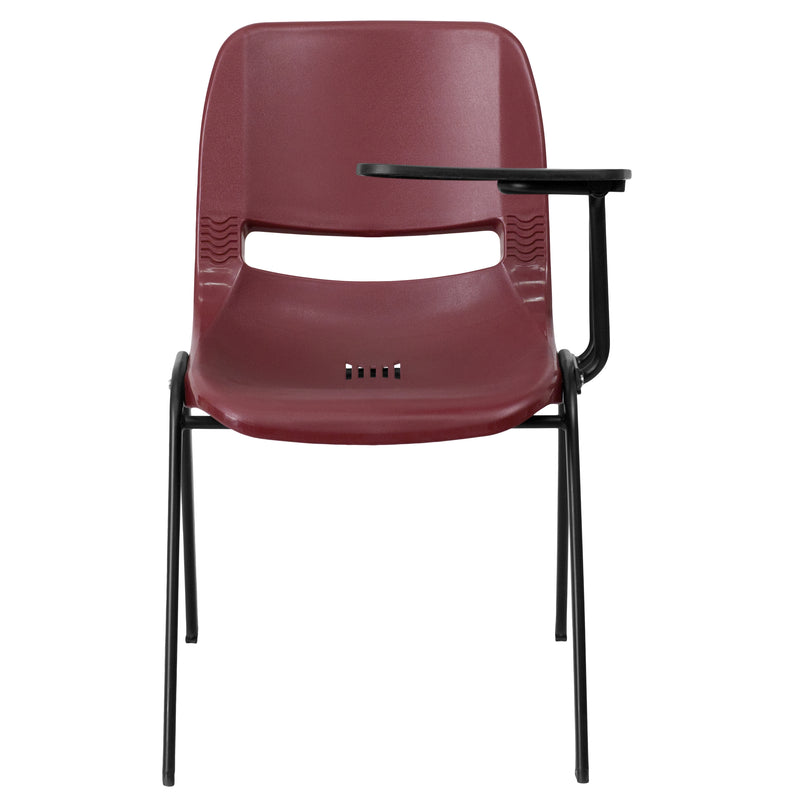 Burgundy Ergonomic Shell Chair with Left Handed Flip-Up Tablet Arm