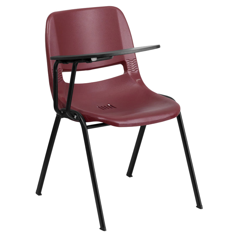 Burgundy Ergonomic Shell Chair with Right Handed Flip-Up Tablet Arm