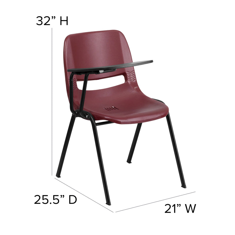 Burgundy Ergonomic Shell Chair with Right Handed Flip-Up Tablet Arm