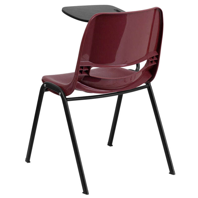 Burgundy Ergonomic Shell Chair with Right Handed Flip-Up Tablet Arm