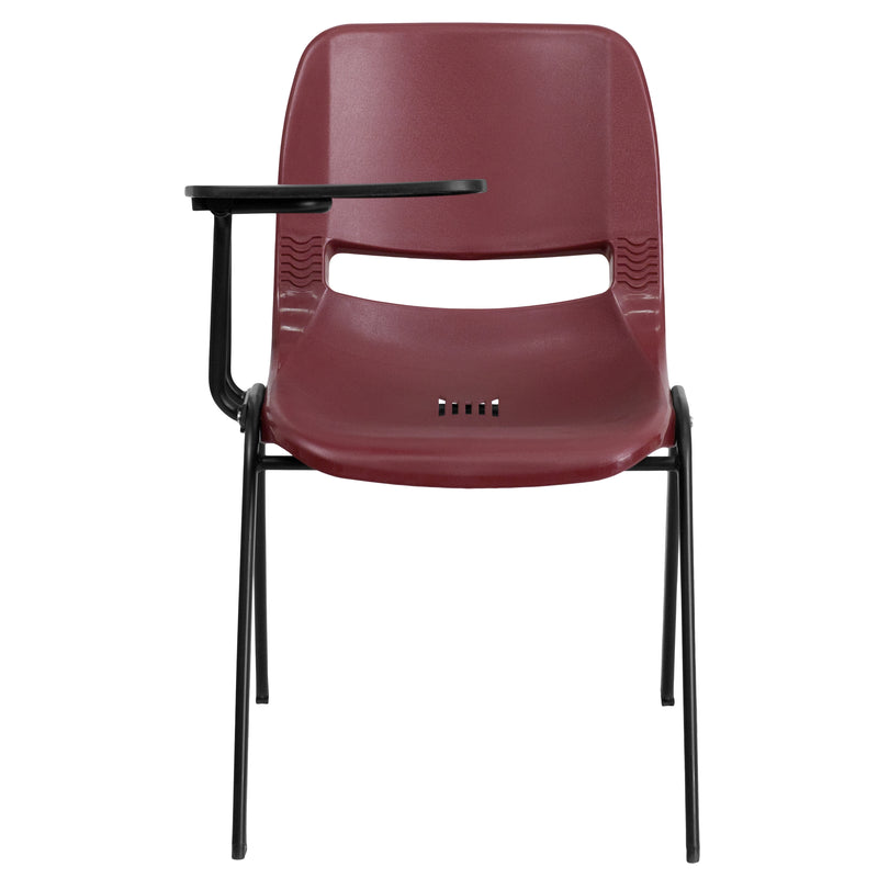 Burgundy Ergonomic Shell Chair with Right Handed Flip-Up Tablet Arm