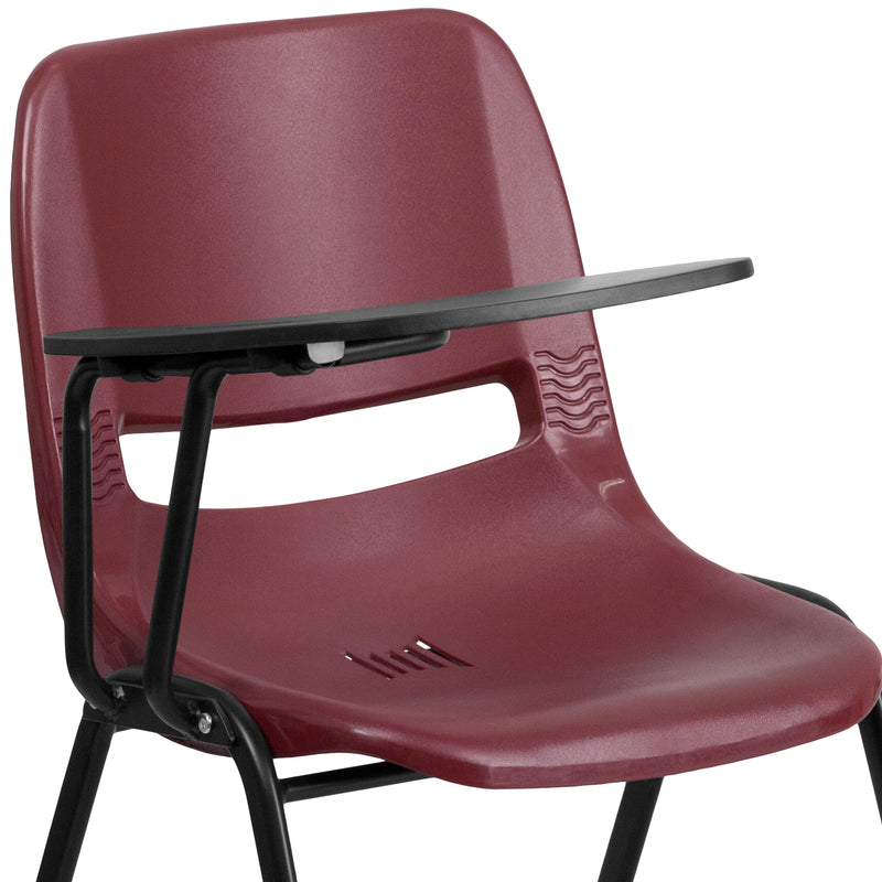 Burgundy Ergonomic Shell Chair with Right Handed Flip-Up Tablet Arm