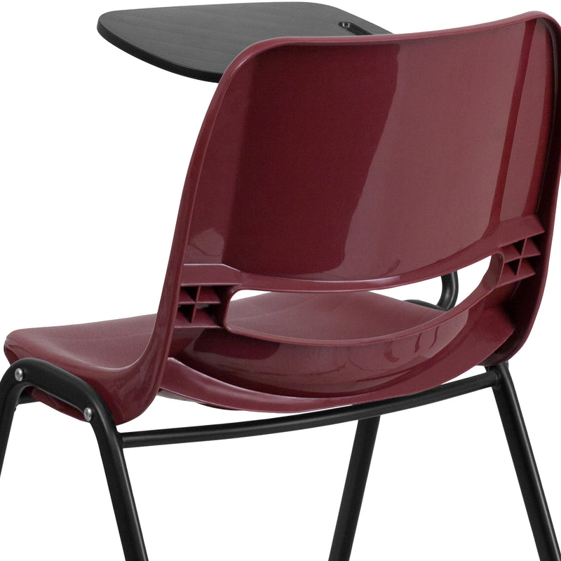 Burgundy Ergonomic Shell Chair with Right Handed Flip-Up Tablet Arm