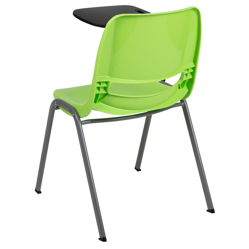 Green Ergonomic Shell Chair with Right Handed Flip-Up Tablet Arm