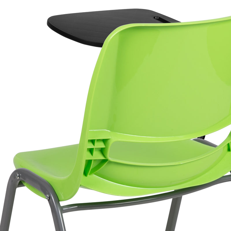 Green Ergonomic Shell Chair with Right Handed Flip-Up Tablet Arm