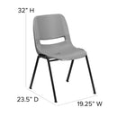 SINGLEWAVE Series 880 lb. Capacity Gray Ergonomic Shell Stack Chair with Black Frame