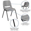 SINGLEWAVE Series 880 lb. Capacity Gray Ergonomic Shell Stack Chair with Black Frame