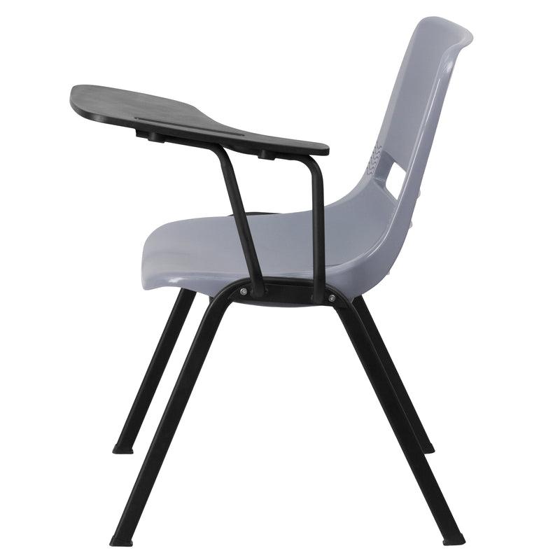 Gray Ergonomic Shell Chair with Left Handed Flip-Up Tablet Arm