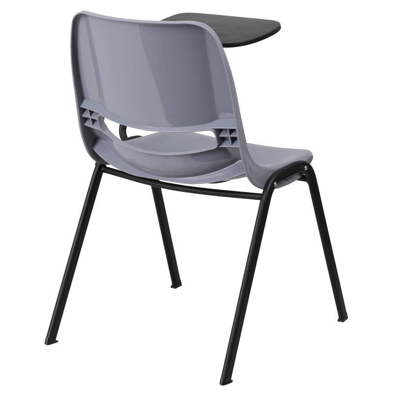 Gray Ergonomic Shell Chair with Left Handed Flip-Up Tablet Arm