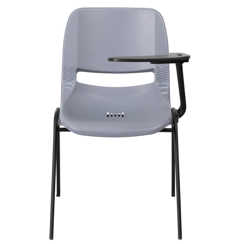 Gray Ergonomic Shell Chair with Left Handed Flip-Up Tablet Arm