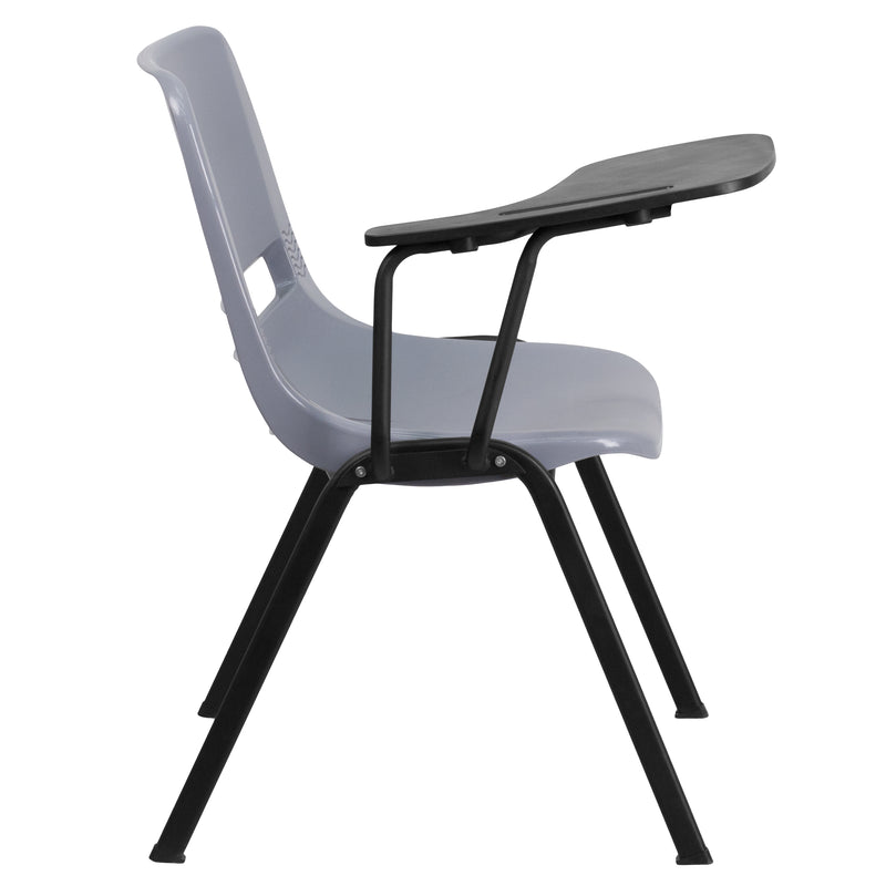 Gray Ergonomic Shell Chair with Right Handed Flip-Up Tablet Arm