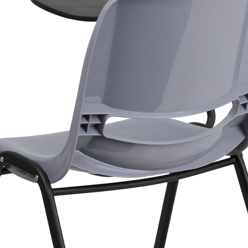 Gray Ergonomic Shell Chair with Right Handed Flip-Up Tablet Arm