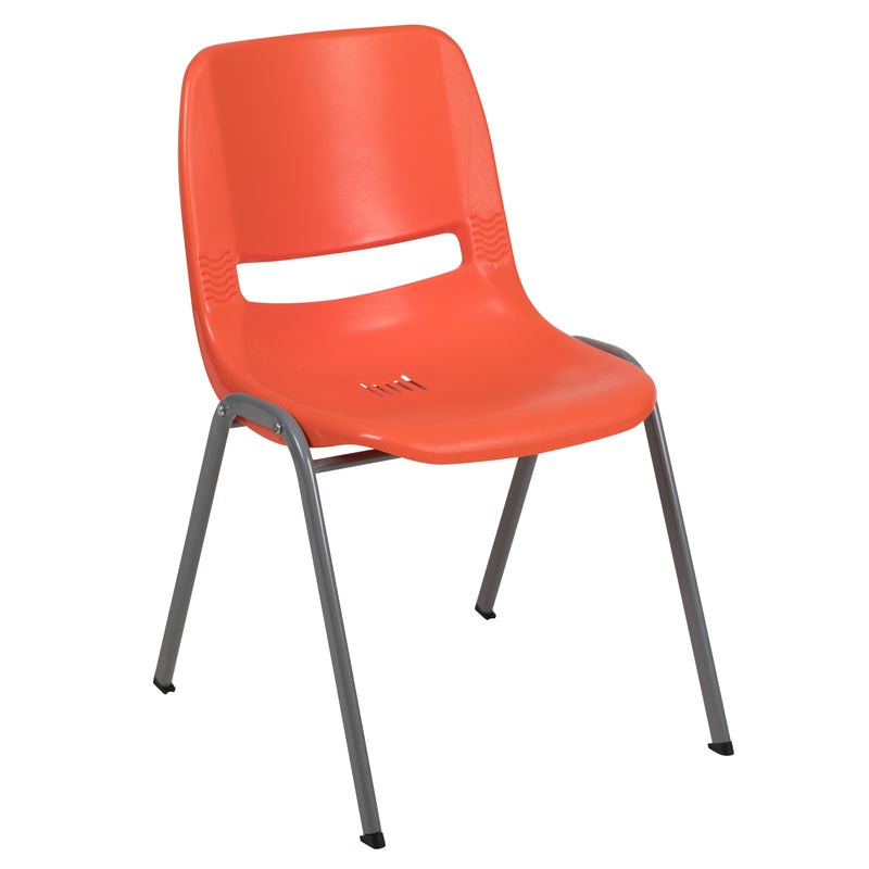 SINGLEWAVE Series 880 lb. Capacity Orange Ergonomic Shell Stack Chair with Gray Frame