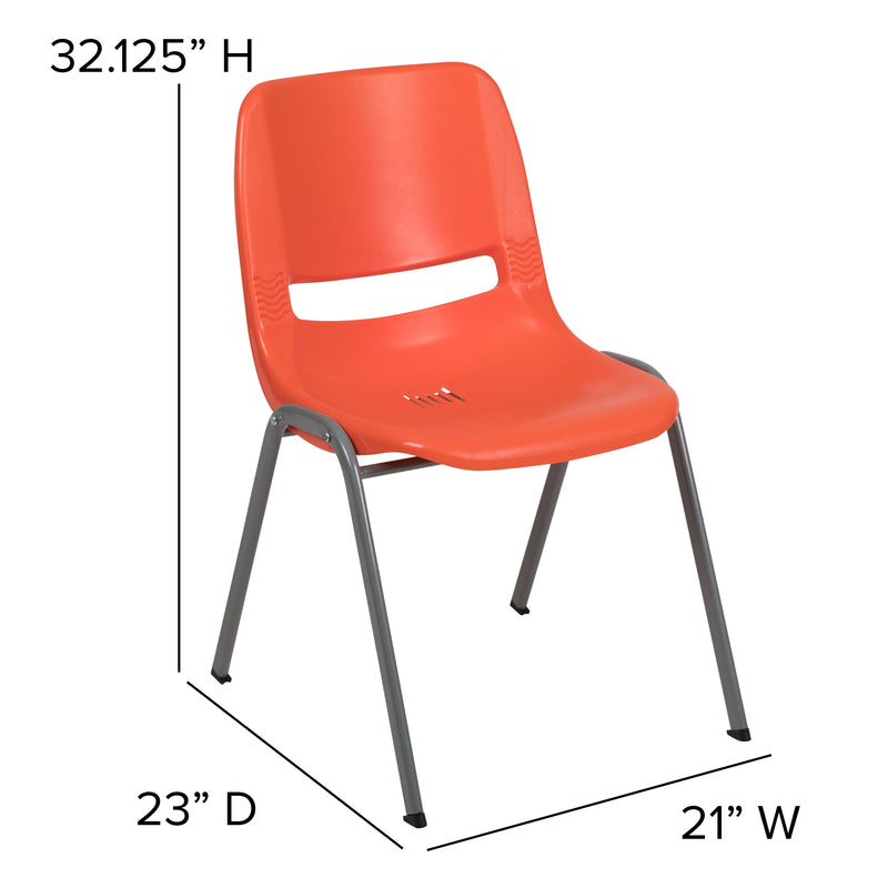 SINGLEWAVE Series 880 lb. Capacity Orange Ergonomic Shell Stack Chair with Gray Frame