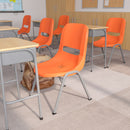 SINGLEWAVE Series 880 lb. Capacity Orange Ergonomic Shell Stack Chair with Gray Frame