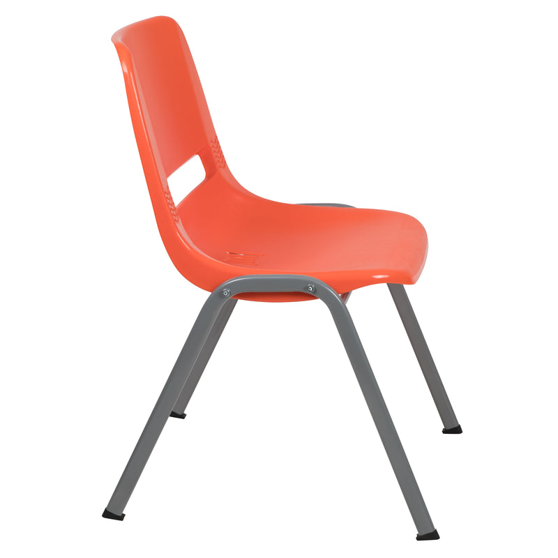 SINGLEWAVE Series 880 lb. Capacity Orange Ergonomic Shell Stack Chair with Gray Frame