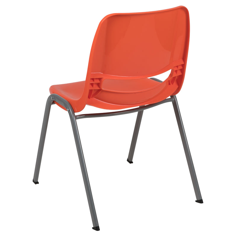 SINGLEWAVE Series 880 lb. Capacity Orange Ergonomic Shell Stack Chair with Gray Frame