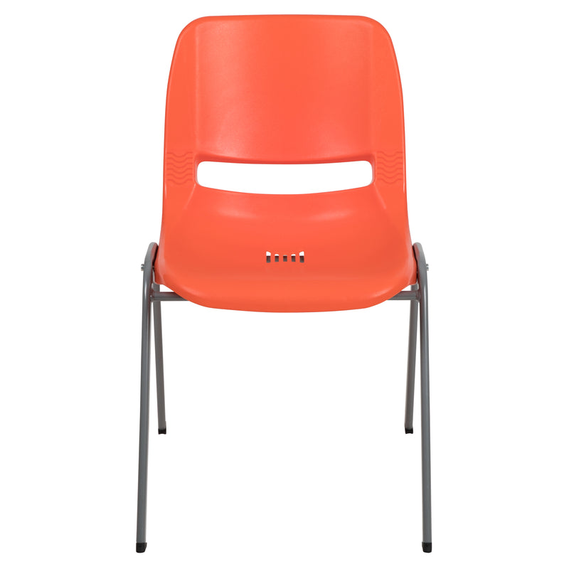 SINGLEWAVE Series 880 lb. Capacity Orange Ergonomic Shell Stack Chair with Gray Frame