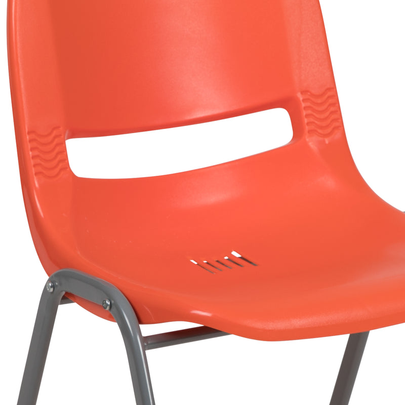 SINGLEWAVE Series 880 lb. Capacity Orange Ergonomic Shell Stack Chair with Gray Frame