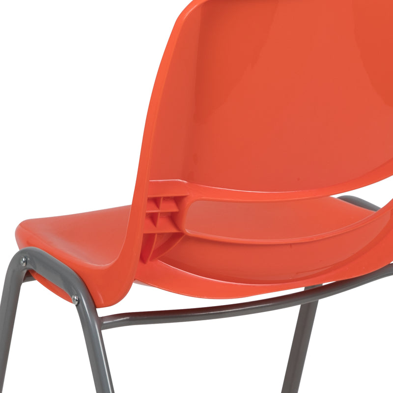 SINGLEWAVE Series 880 lb. Capacity Orange Ergonomic Shell Stack Chair with Gray Frame