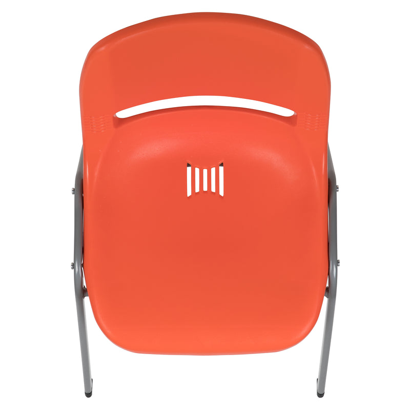 SINGLEWAVE Series 880 lb. Capacity Orange Ergonomic Shell Stack Chair with Gray Frame