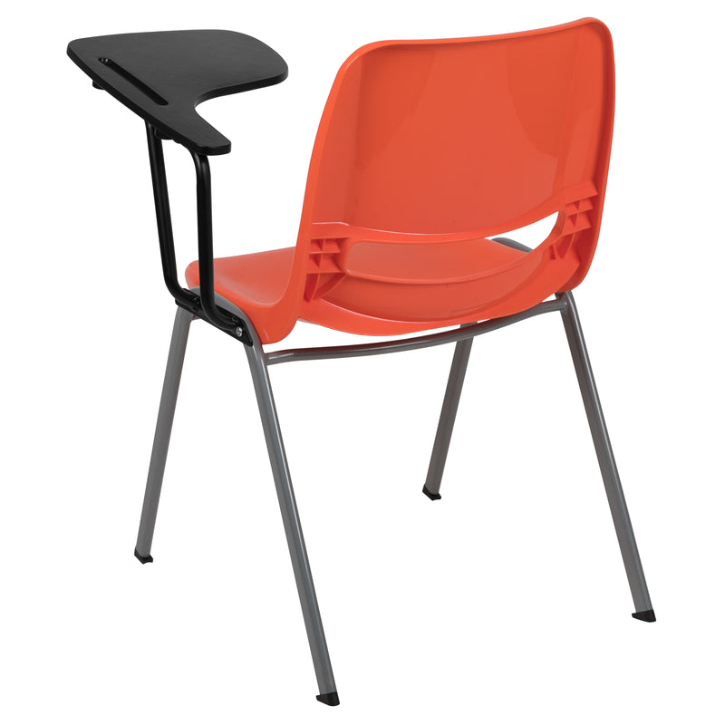 Orange Ergonomic Shell Chair with Left Handed Flip-Up Tablet Arm